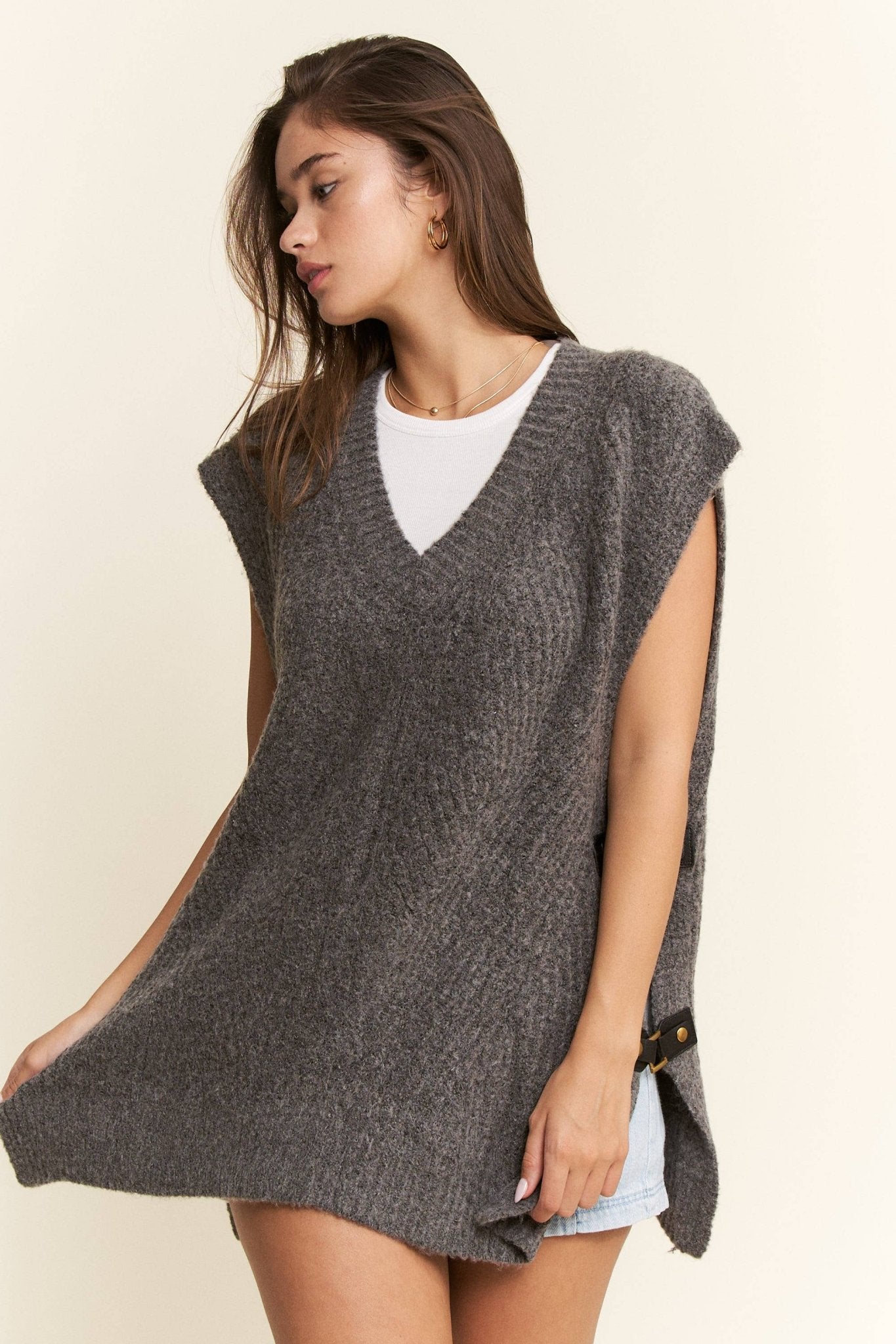 BUCKLED OVERSIZED SWEATER VEST - UnLaced Boutique