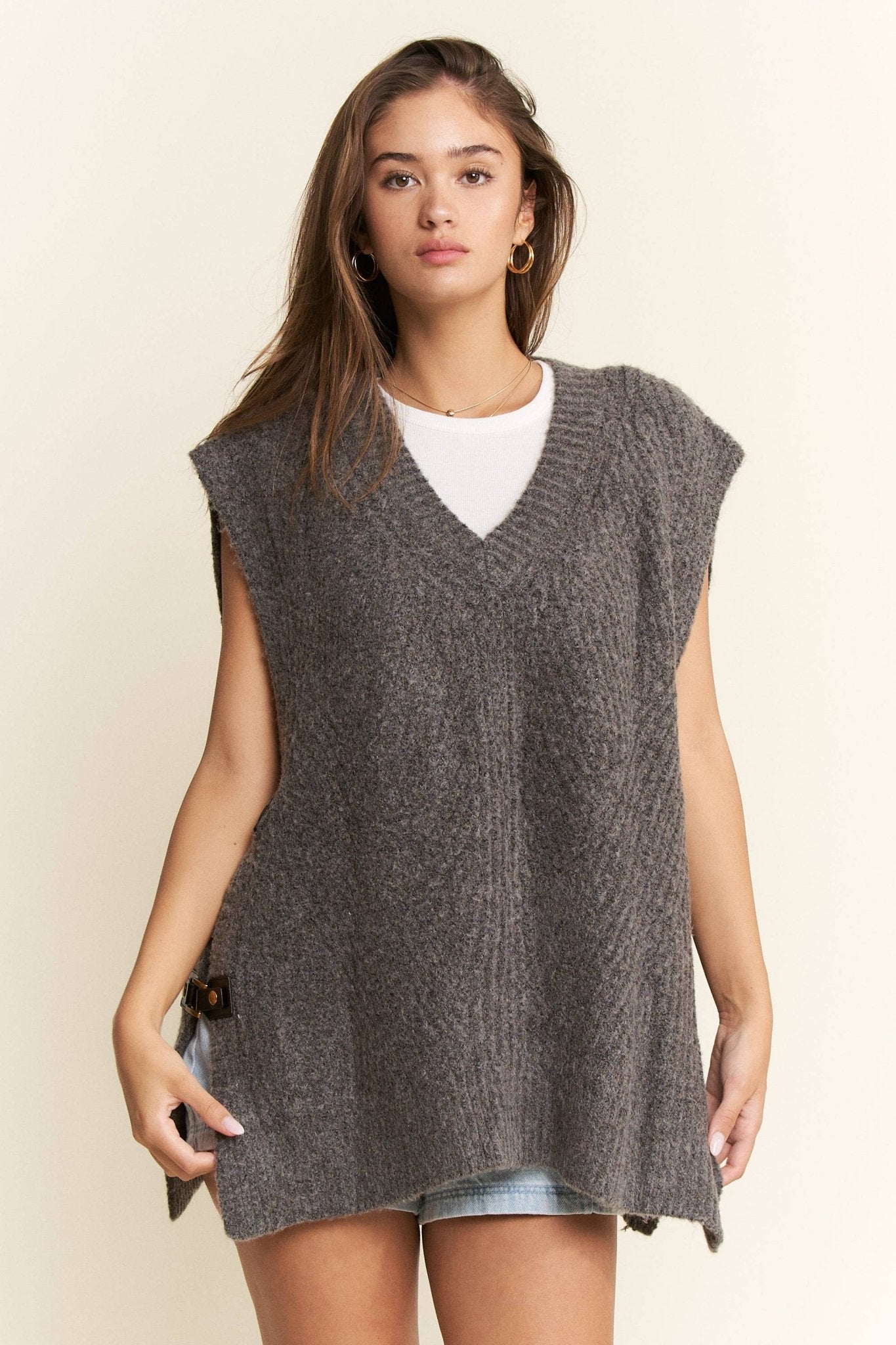 BUCKLED OVERSIZED SWEATER VEST - UnLaced Boutique