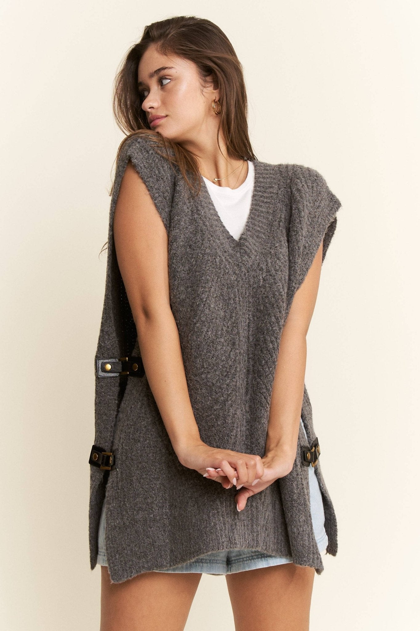 BUCKLED OVERSIZED SWEATER VEST - UnLaced Boutique