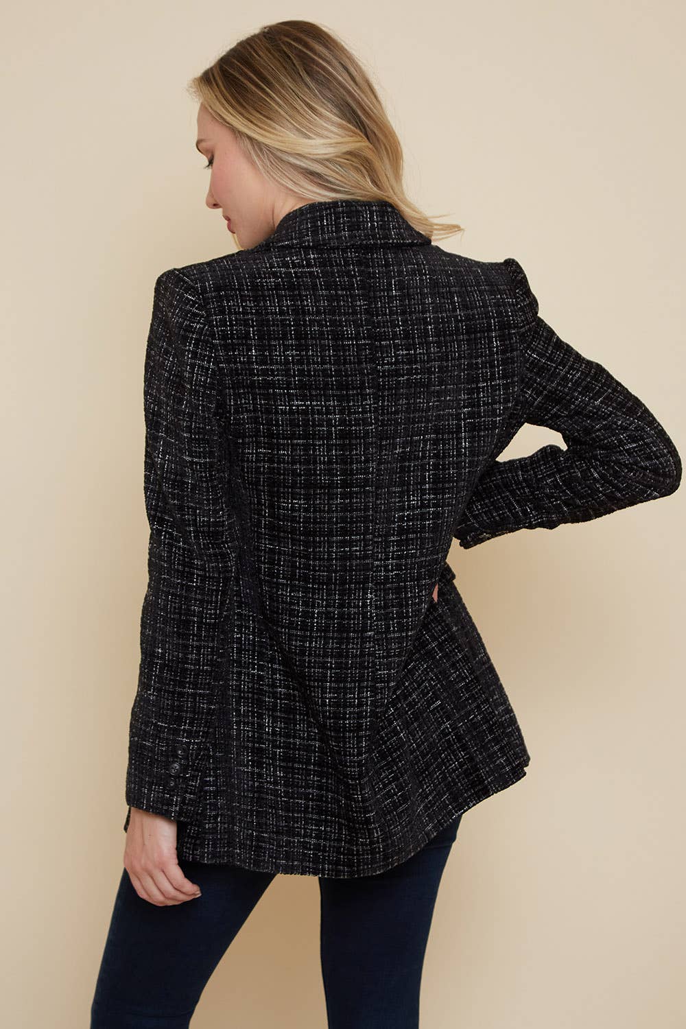 BUTTON DOWN TWEED DOUBLE BREASTED COLLARED JACKET - UnLaced Boutique