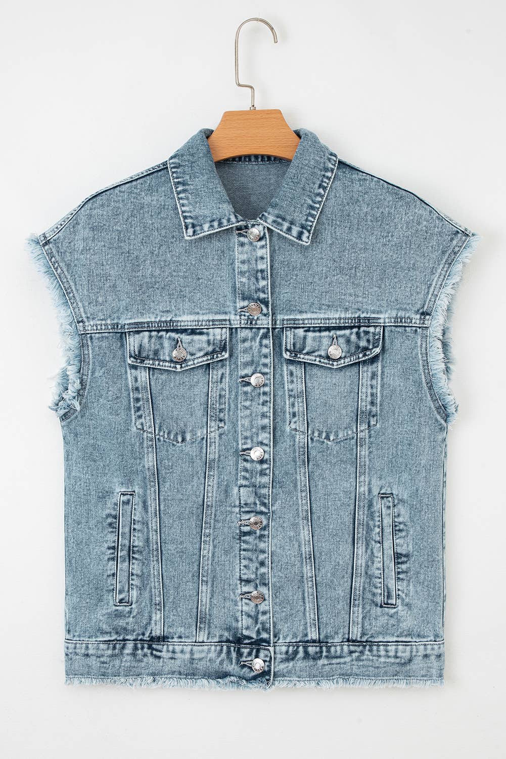 Button Flap Pocket Frayed Detail Denim Vest - UnLaced Boutique