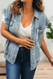 Button Flap Pocket Frayed Detail Denim Vest - UnLaced Boutique