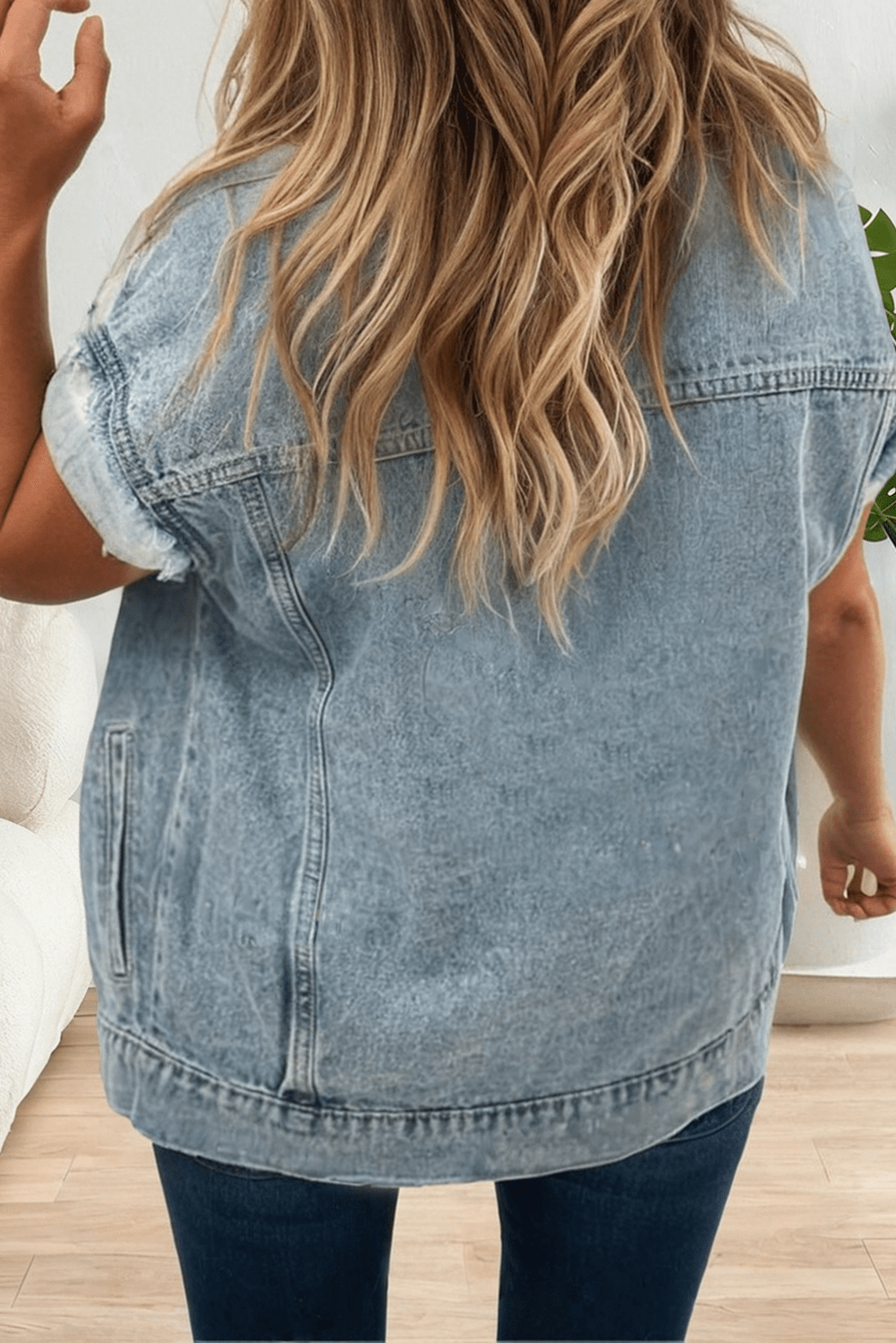 Button Flap Pocket Frayed Detail Denim Vest - UnLaced Boutique