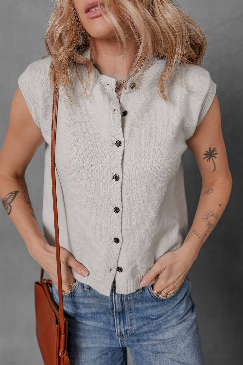 Button Up O Neck Sweater Vest - UnLaced Boutique