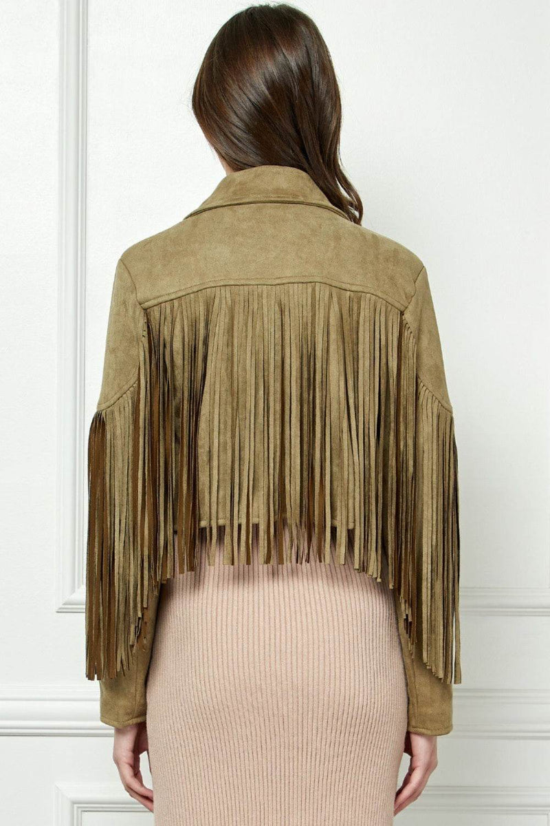 Veveret Suede Fringe Long Sleeve Moto Jacket - UnLaced Boutique