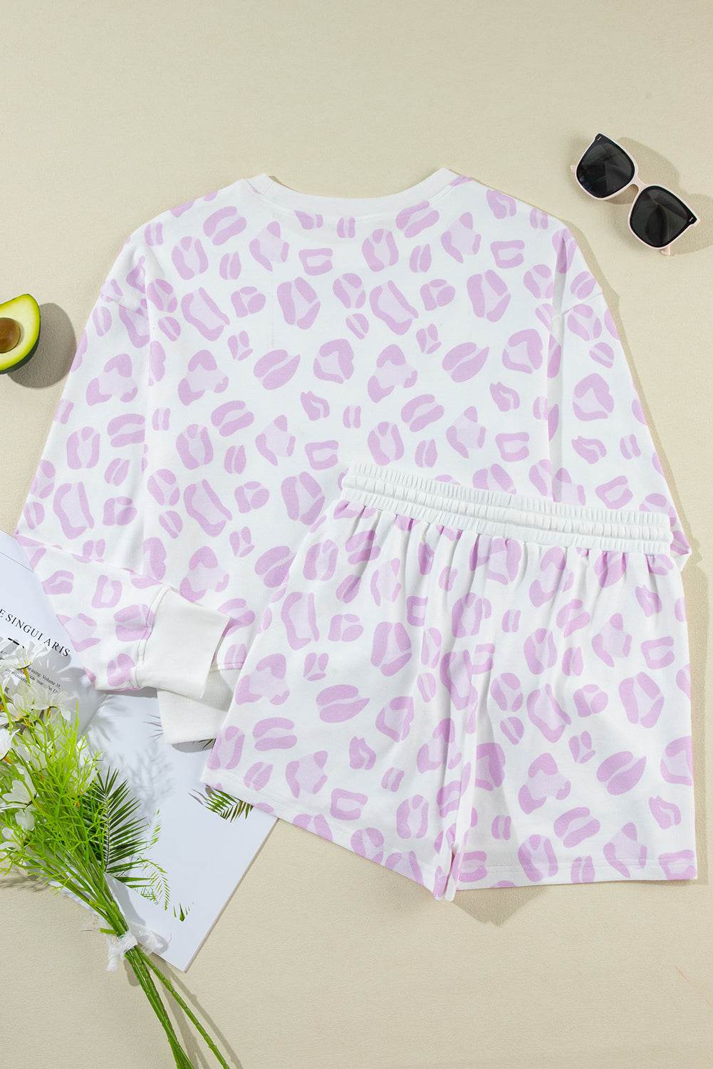 Leopard Long Sleeve Top and Drawstring Shorts Lounge Set - UnLaced Boutique