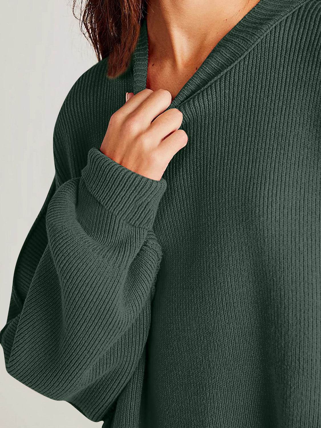Double Take Side Slit Round Neck Long Sleeve Sweater - UnLaced Boutique