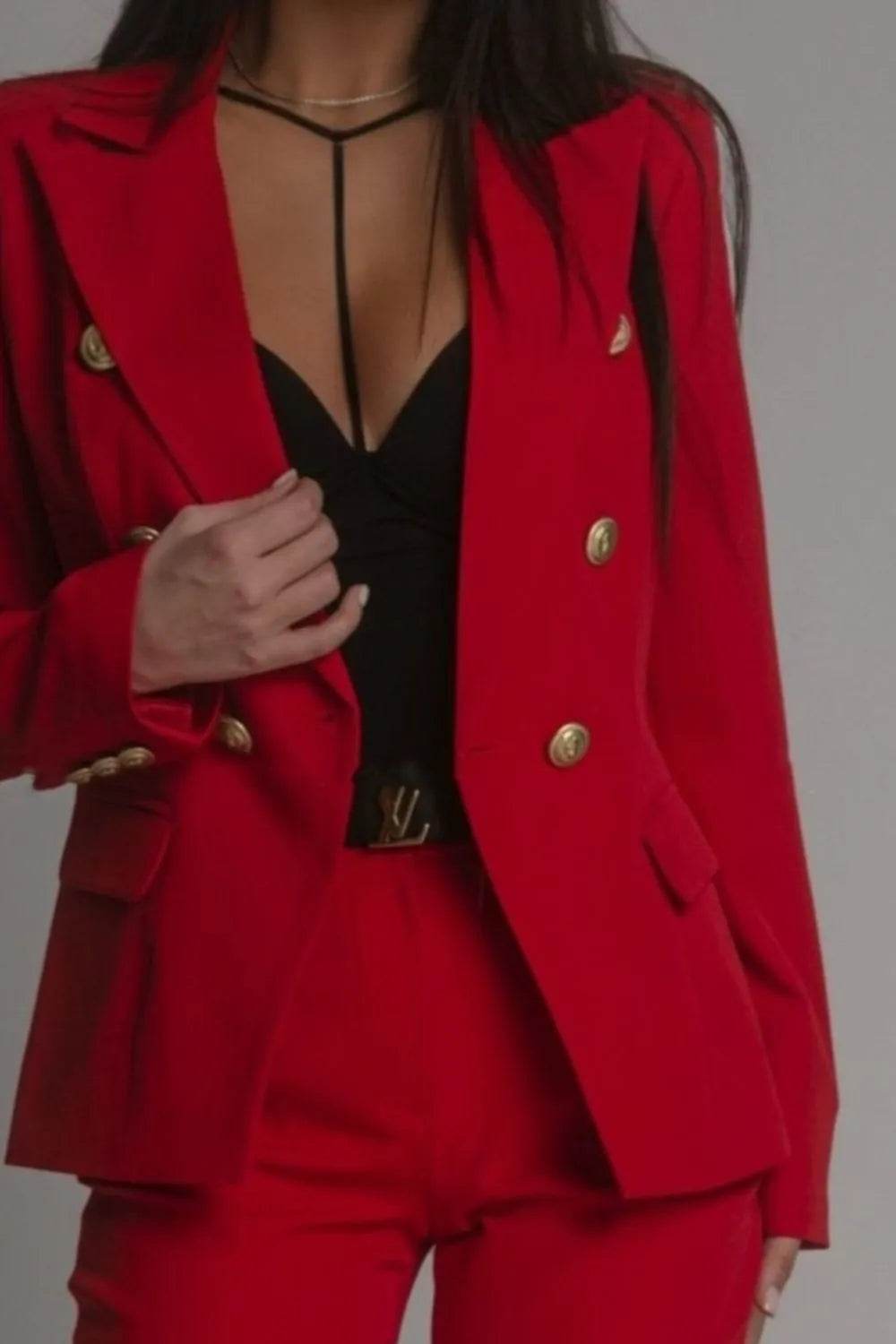 Full Size Lapel Collar Long Sleeve Blazer and Pants Set Plus Size - UnLaced Boutique