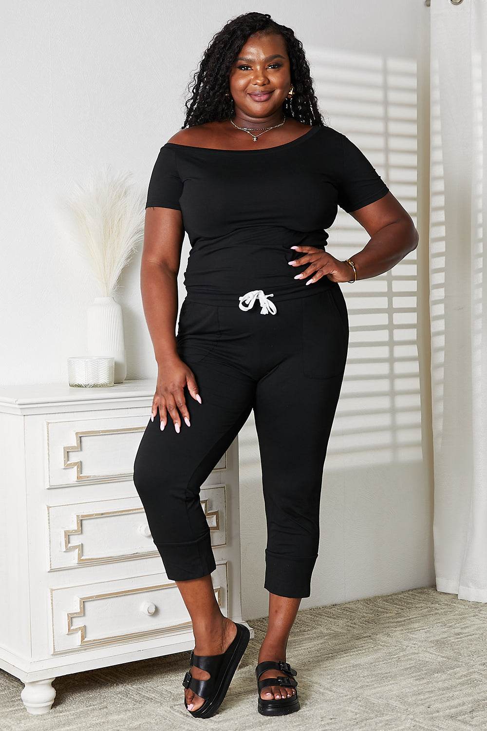 Double Take Asymmetrical Neck Tied Jumpsuit with Pockets - UnLaced Boutique