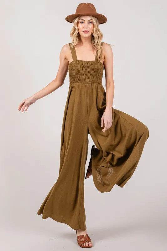 SAGE+FIG Smocked Flowy Wide Leg Jumpsuit - UnLaced Boutique