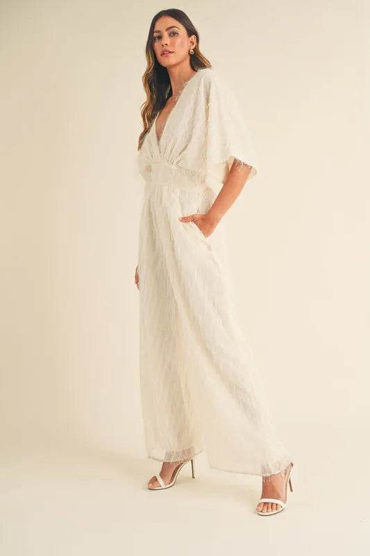 MABLE Fluffy Deep V Neck Wide Leg Jumpsuit - UnLaced Boutique