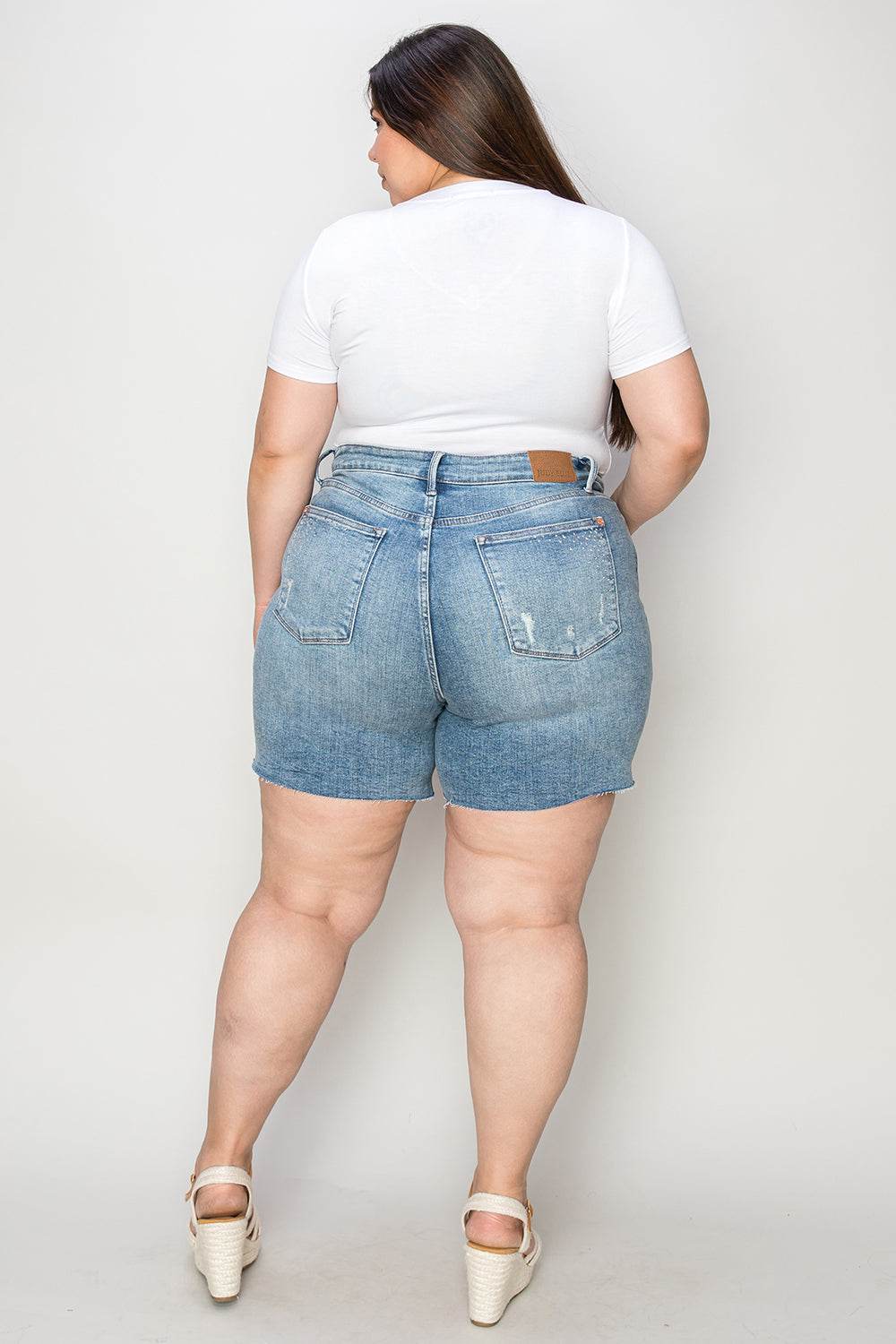 Judy Blue Full Size High Waist Raw Hem Denim Shorts - UnLaced Boutique
