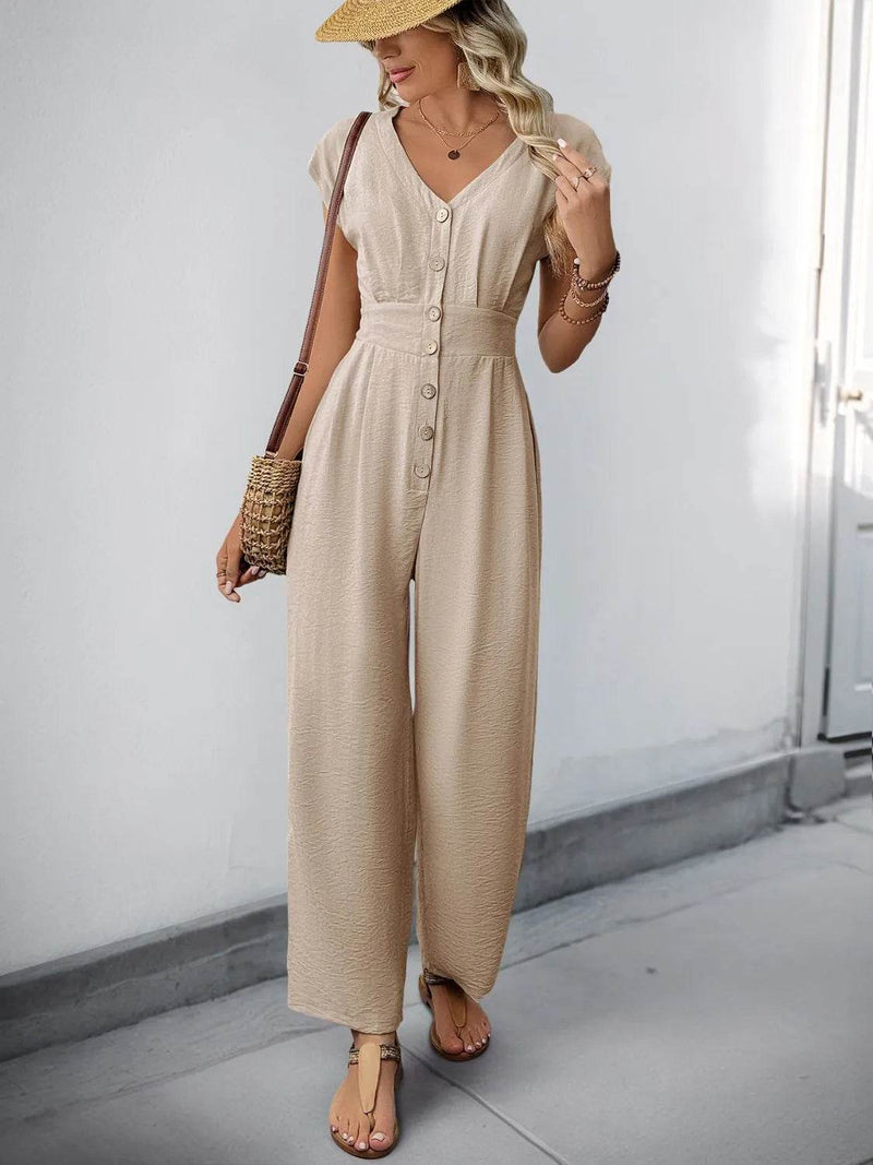 V-Neck Wide Leg Jumpsuit - UnLaced Boutique