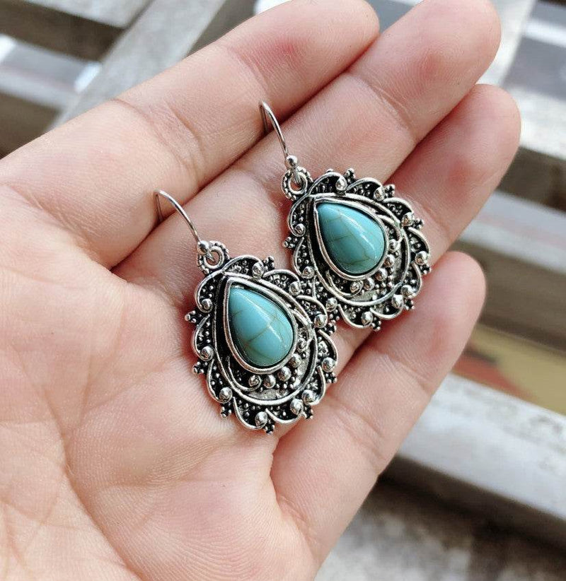 Artificial Turquoise Alloy Teardrop Dangle Earrings - UnLaced Boutique