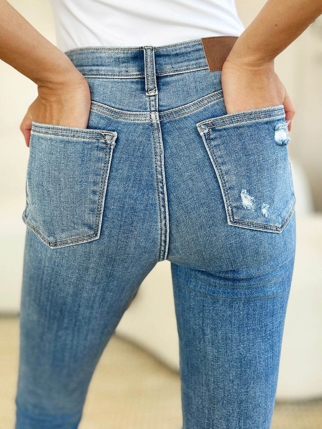 Judy Blue Full Size Mid Rise Destroy & Cuff Skinny Jeans - UnLaced Boutique