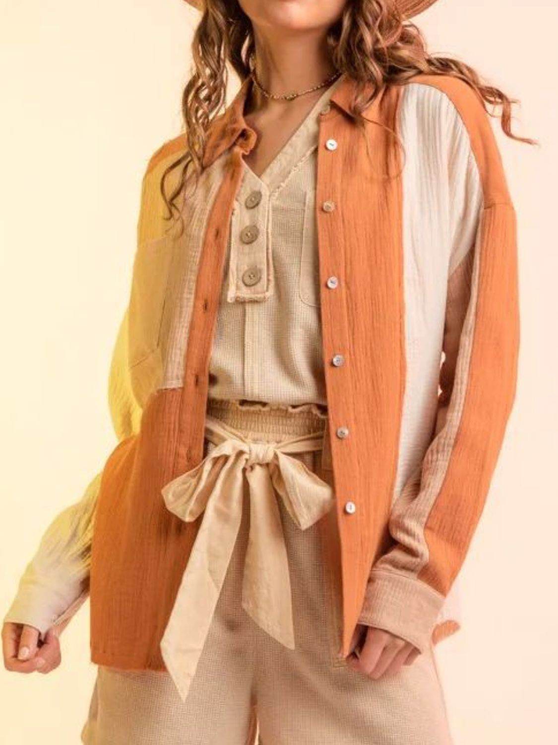 Contrast Button Up Long Sleeve Shirt - UnLaced Boutique