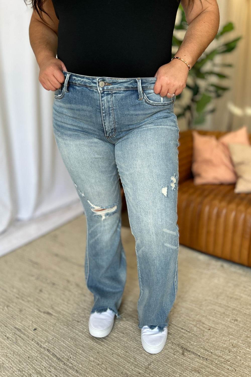 Judy Blue Full Size Medium Rise Tummy Control Destroy Flare - UnLaced Boutique