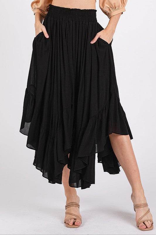 Mittoshop Handkerchief Hem Elastic Waist Pocket Midi Skirt - UnLaced Boutique