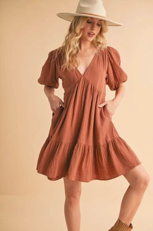 Aemi+Co Tied Back Ruffled Short Sleeve Mini Dress - UnLaced Boutique