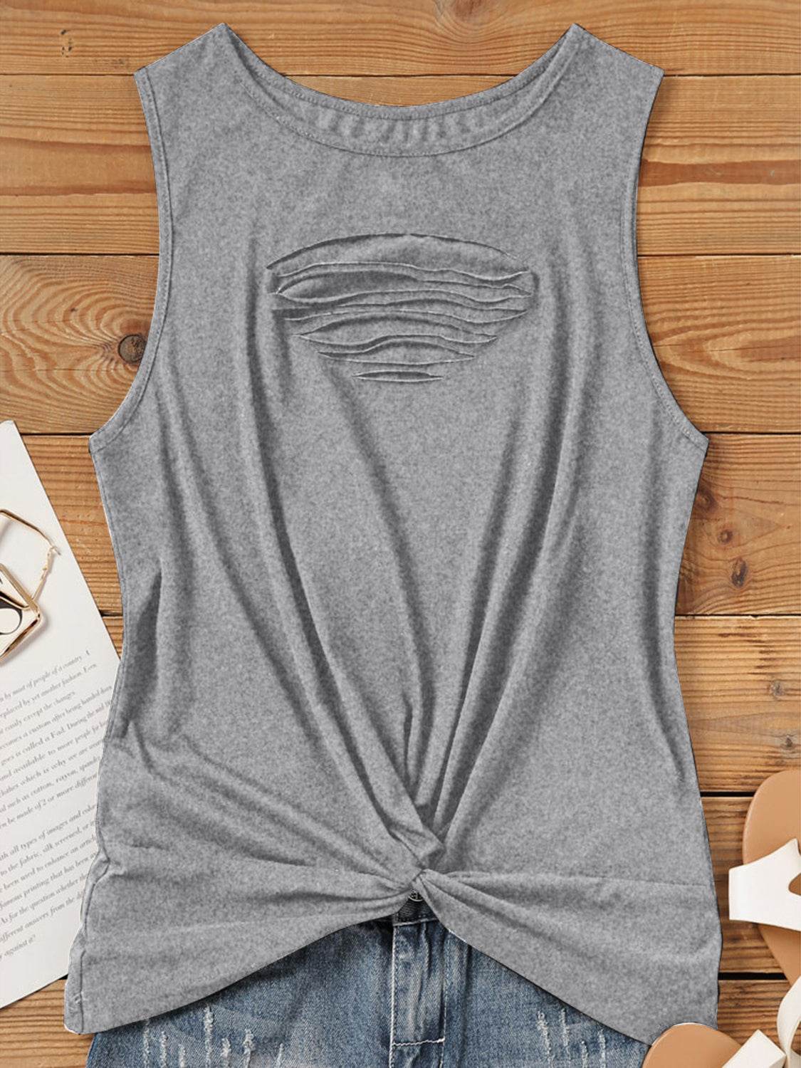 Cutout Twisted Round Neck Tank - UnLaced Boutique