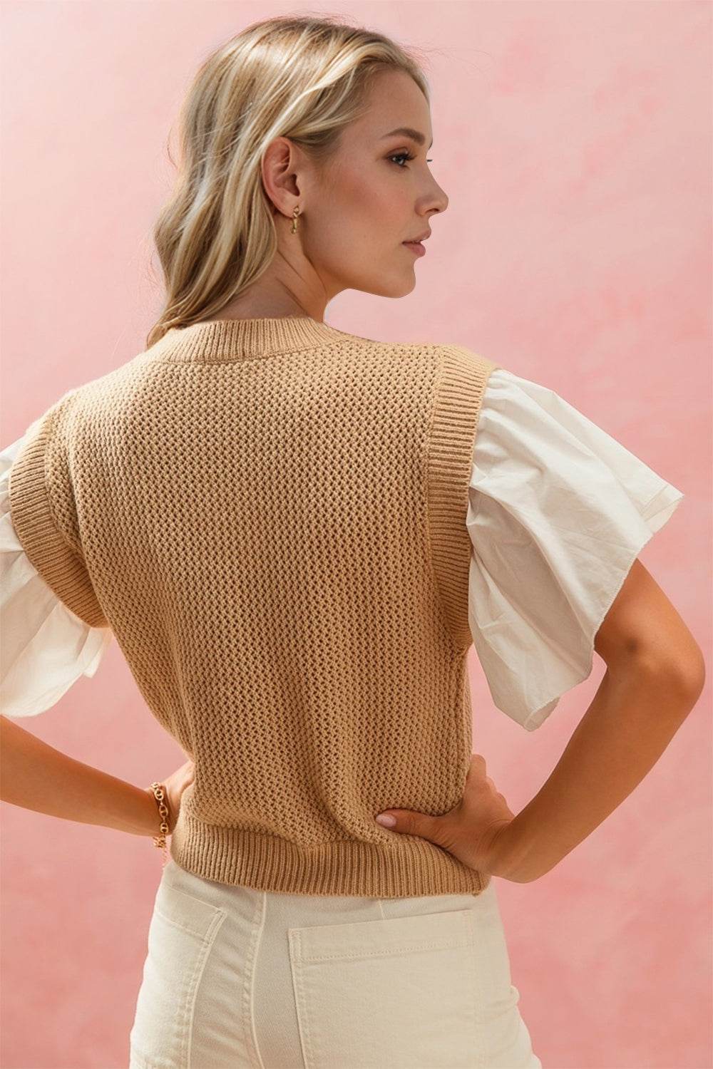Oh Full Size Ruffled Round Neck Short Sleeve Sweater - UnLaced Boutique