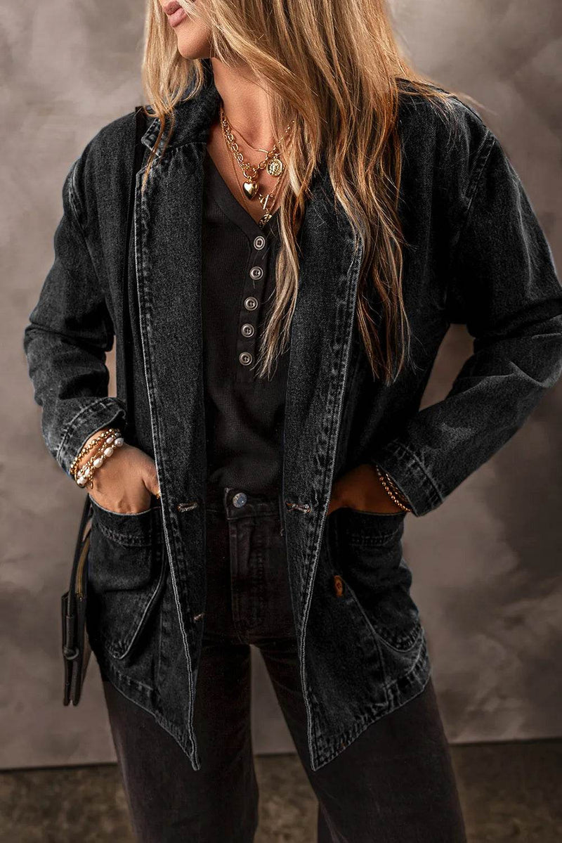 Pocketed Long Sleeve Denim Jacket - UnLaced Boutique