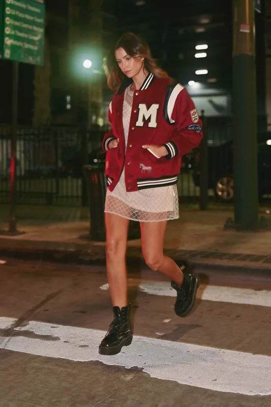 MABLE M Bomber Varsity Jacket with Patch Detail - UnLaced Boutique