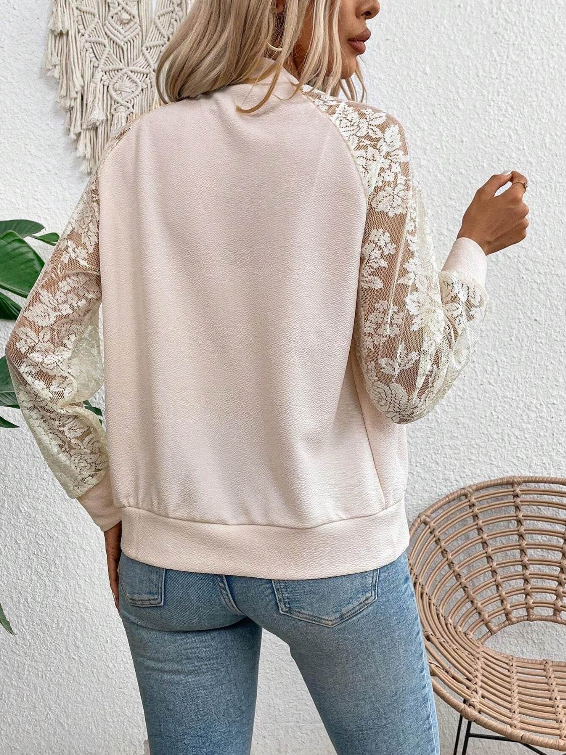 Lace Baseball Collar Zip Up Jacket - UnLaced Boutique