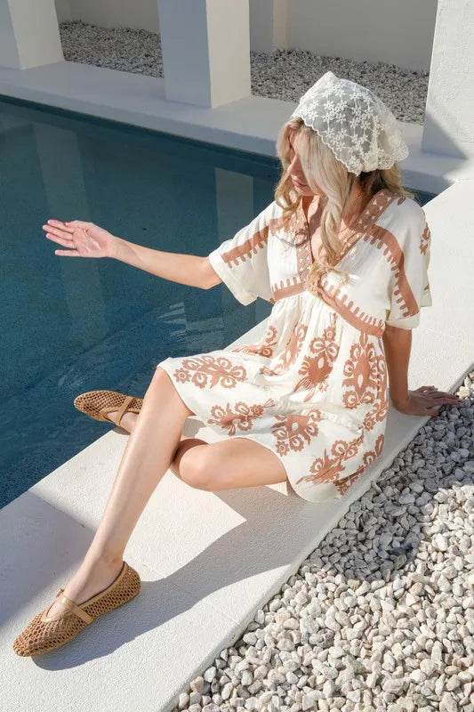 VERY J Printed V-Neck Woven Mini Dress - UnLaced Boutique