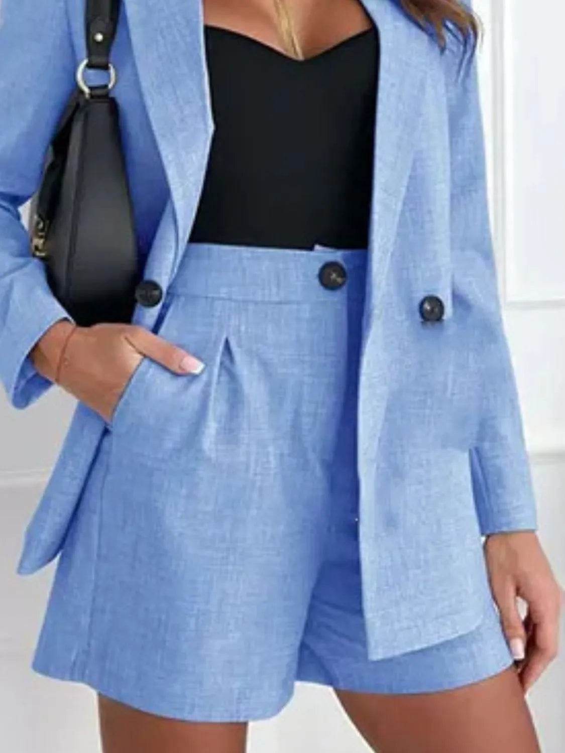 One Button Lapel Collar Blazer and Shorts Set - UnLaced Boutique