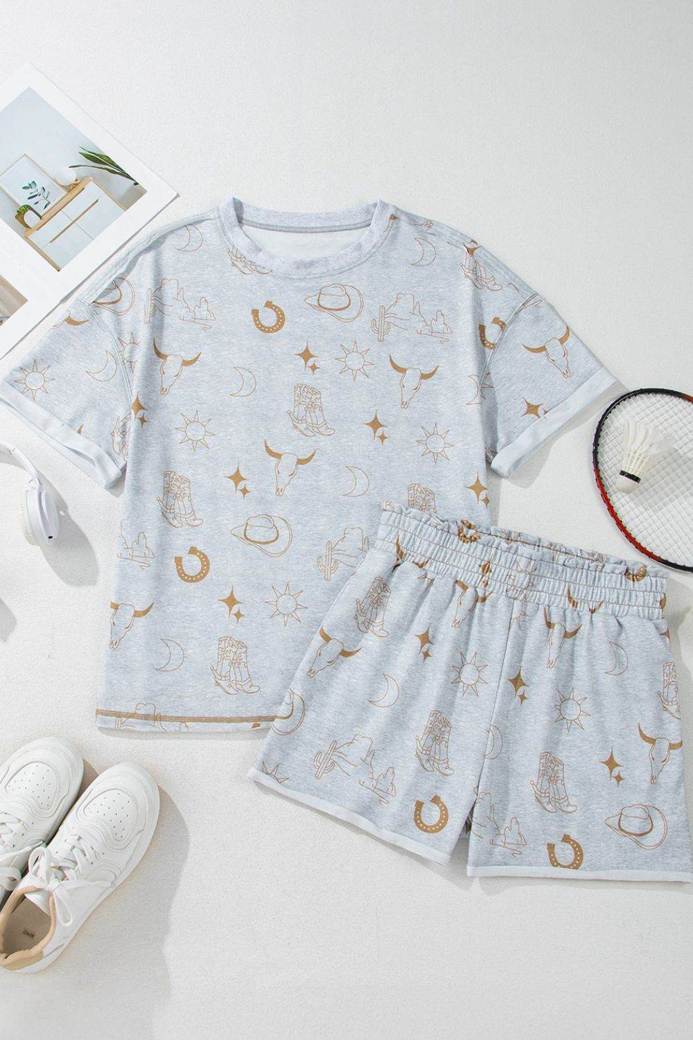 Printed T-Shirt and Elastic Waist Shorts Set - UnLaced Boutique