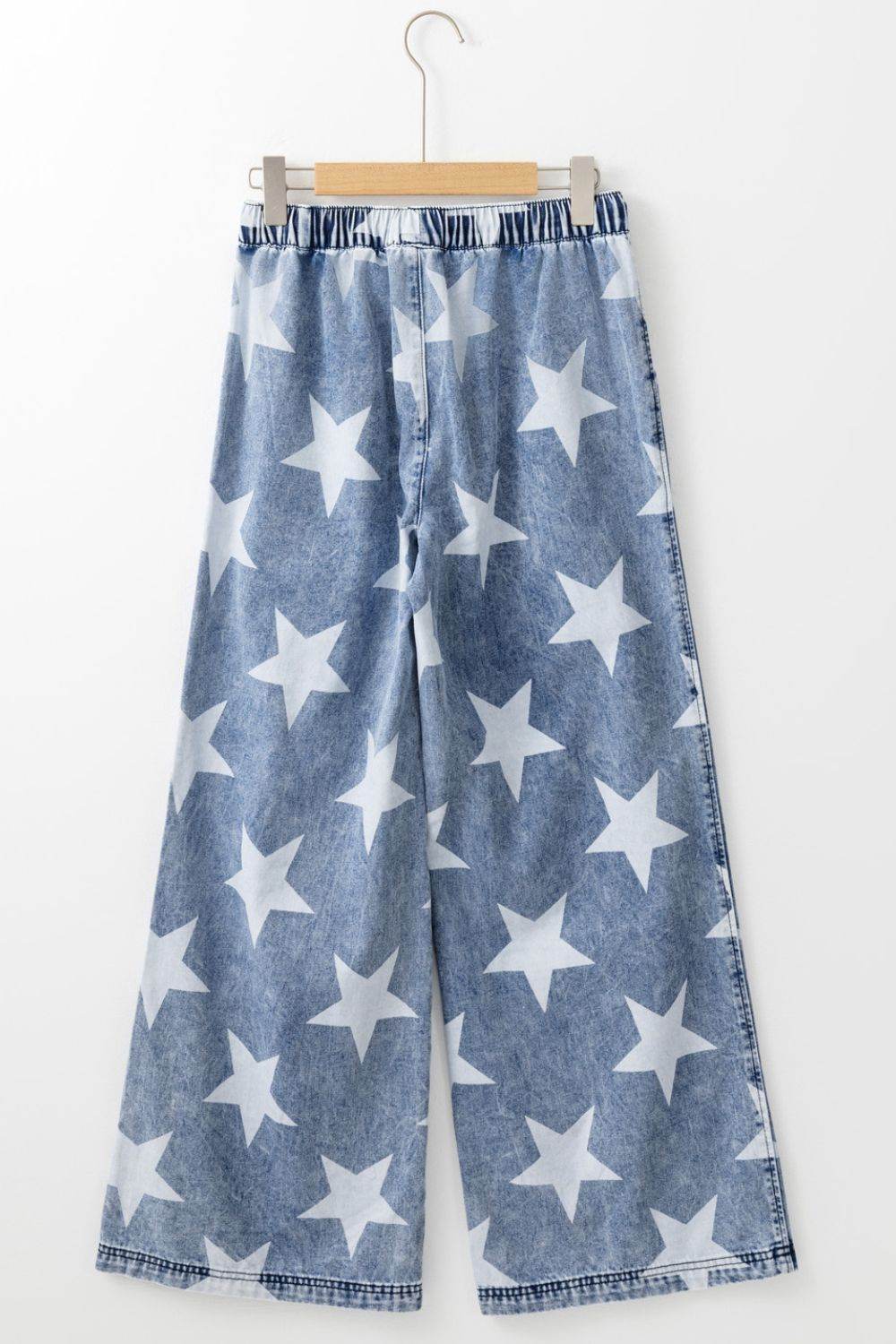 Star Print Washed Drawstring High Waist Wide Leg Jeans - UnLaced Boutique