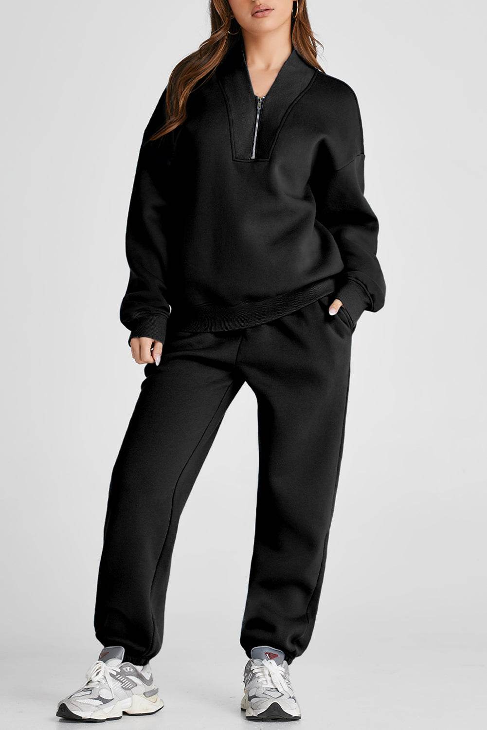 Quarter Zip Long Sleeve Top and Pants Set - UnLaced Boutique