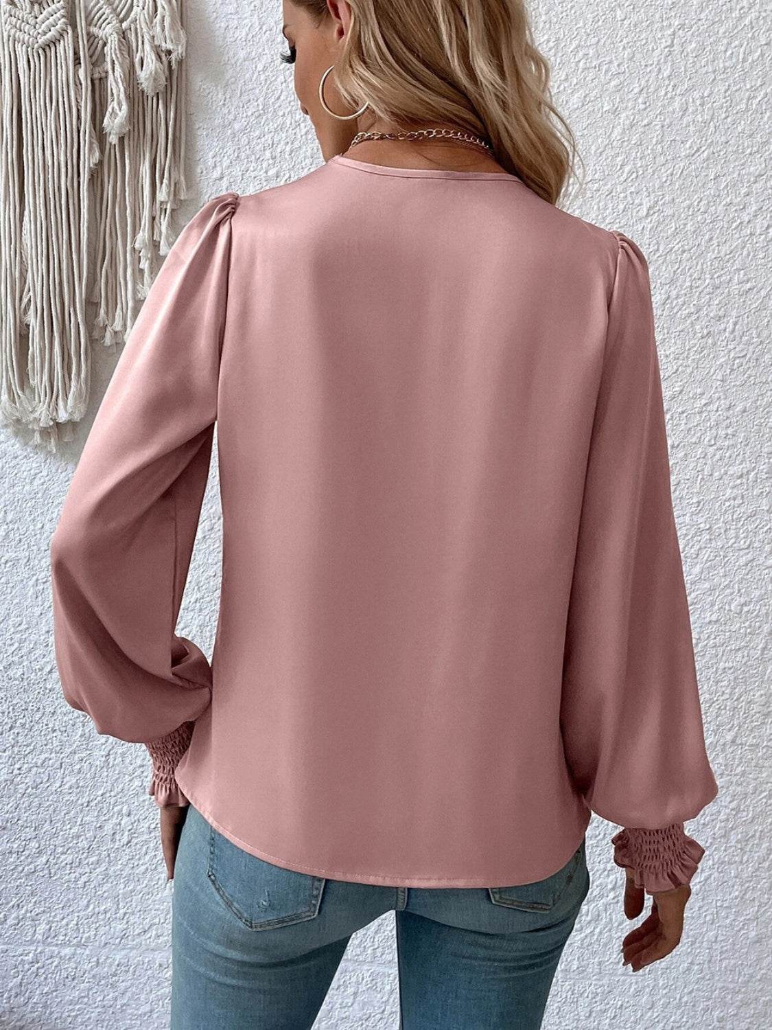 Surplice Smocked Lantern Sleeve Blouse - UnLaced Boutique