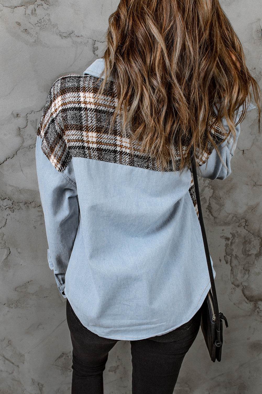 Plaid Pocketed Button Up Denim Jacket - UnLaced Boutique