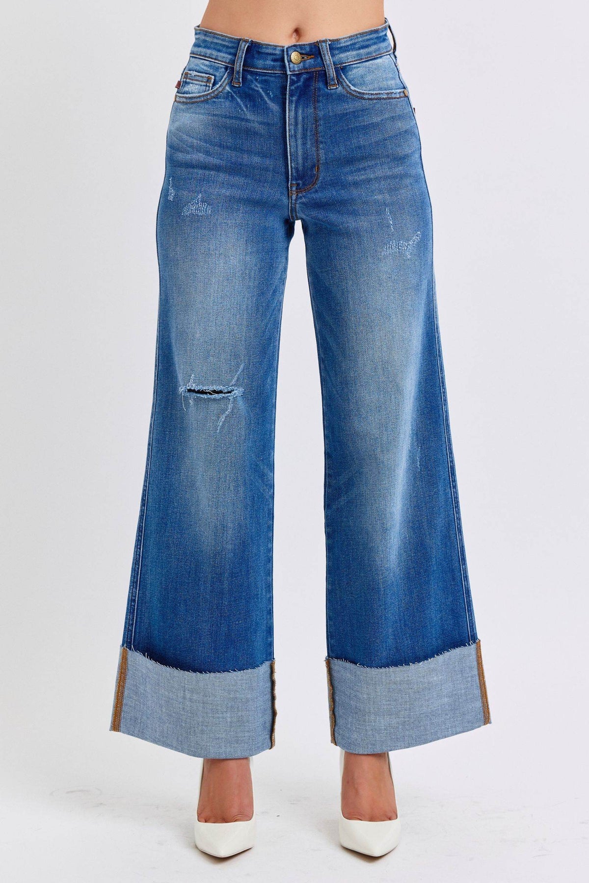 Judy Blue Full Size Distressed High Waist Wide Leg Jeans - UnLaced Boutique