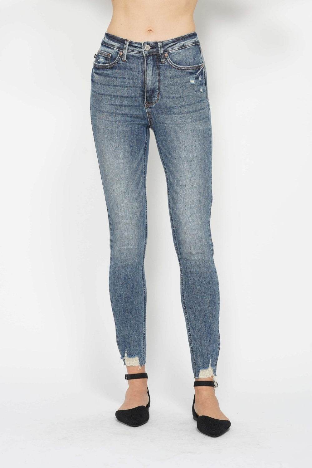 Judy Blue Full Size Tummy Control Vintage Wash Hem Destroy Skinny Jeans - UnLaced Boutique