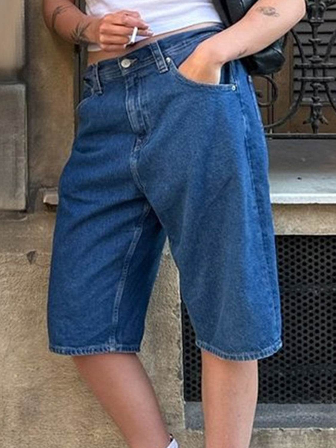 High Waist Denim Shorts with Pockets - UnLaced Boutique