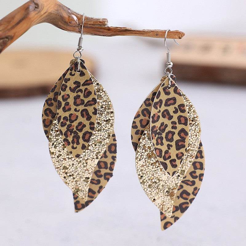 PU Leather Leopard Leaf Earrings - UnLaced Boutique