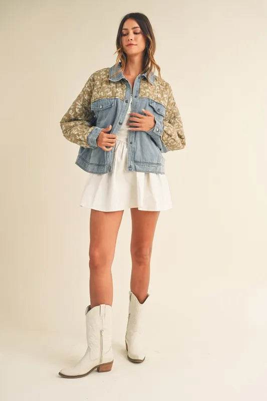 MABLE Quilted Paisley Print Contrast Denim Jacket - UnLaced Boutique