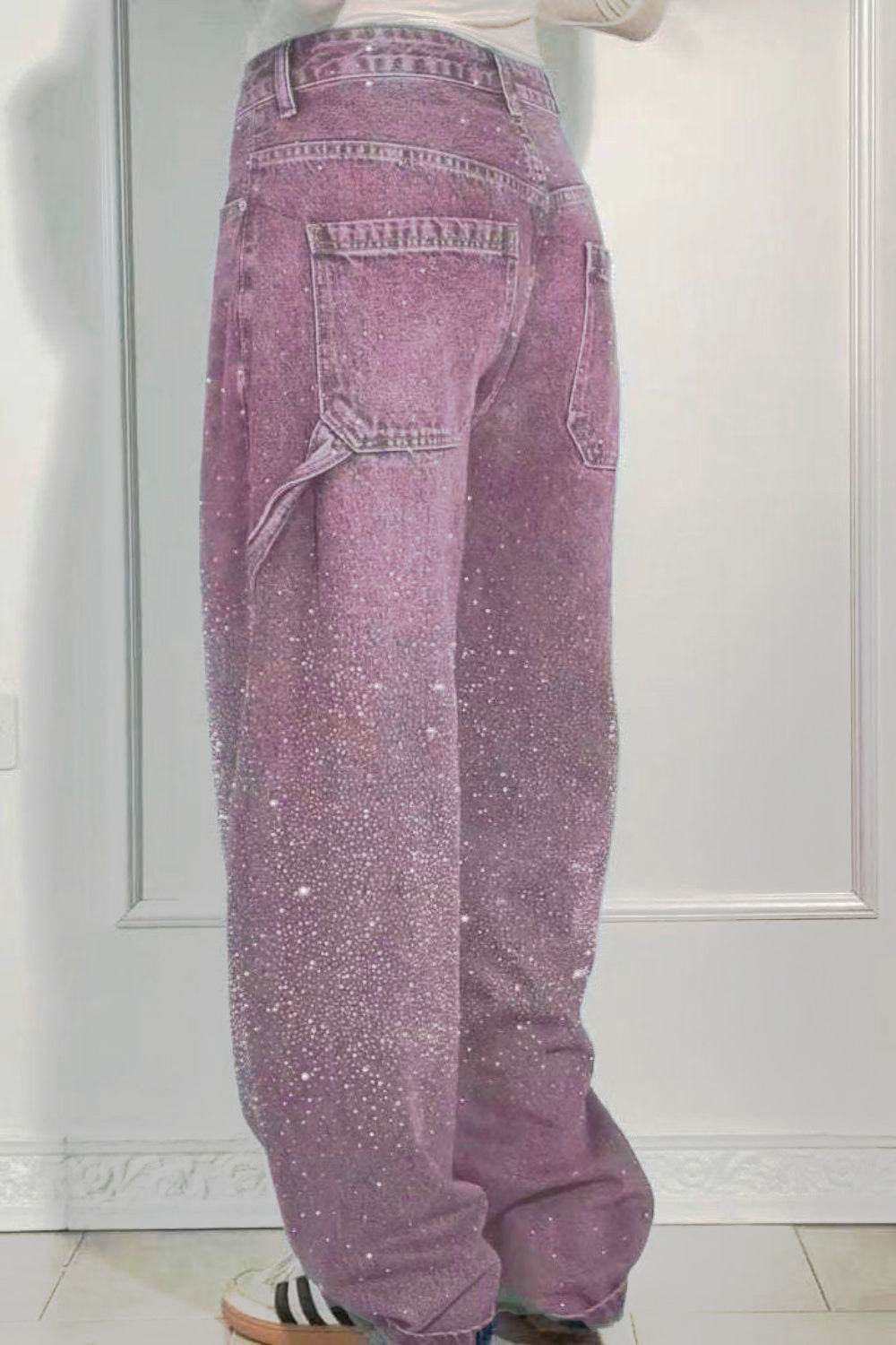 Full Size Washed Rhinestone Detail Wide leg Jeans Plus Size - UnLaced Boutique