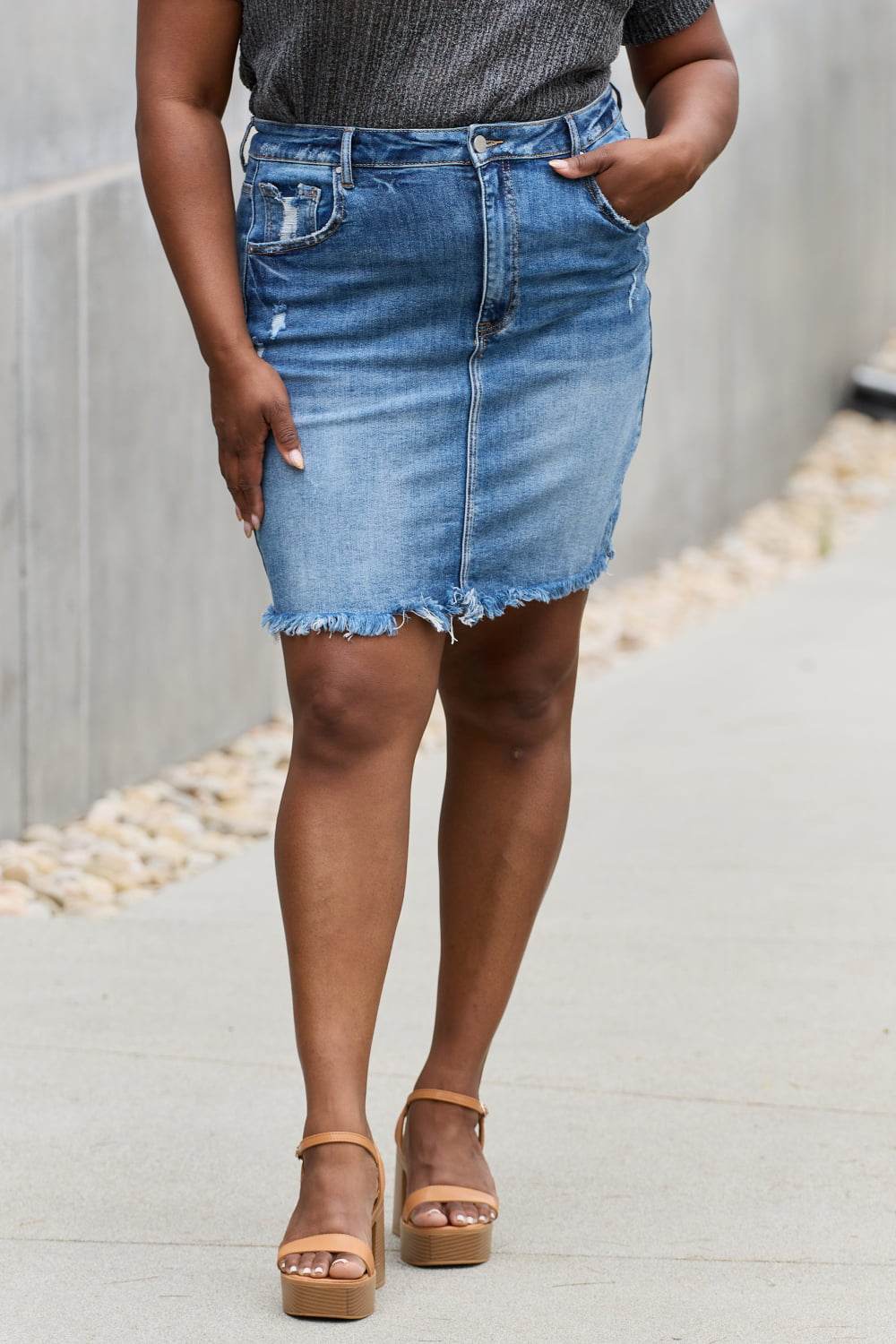 RISEN Amelia Full Size Denim Mini Skirt - UnLaced Boutique