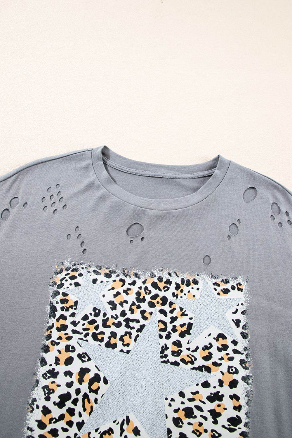 Stars Leopard Graphic Distressed T-Shirt - UnLaced Boutique