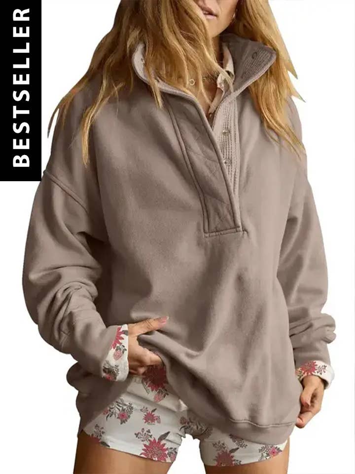 Camel Half Zip Funnel Neck Oversized Sweatshirt - UnLaced Boutique