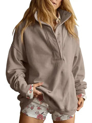 Camel Half Zip Funnel Neck Oversized Sweatshirt - UnLaced Boutique