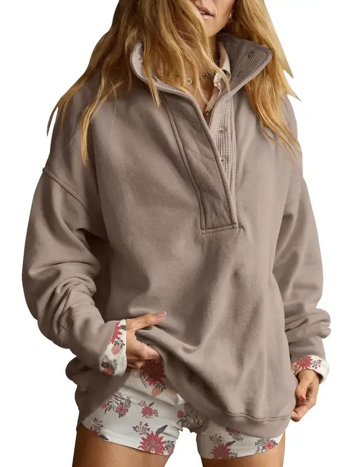 Camel Half Zip Funnel Neck Oversized Sweatshirt - UnLaced Boutique