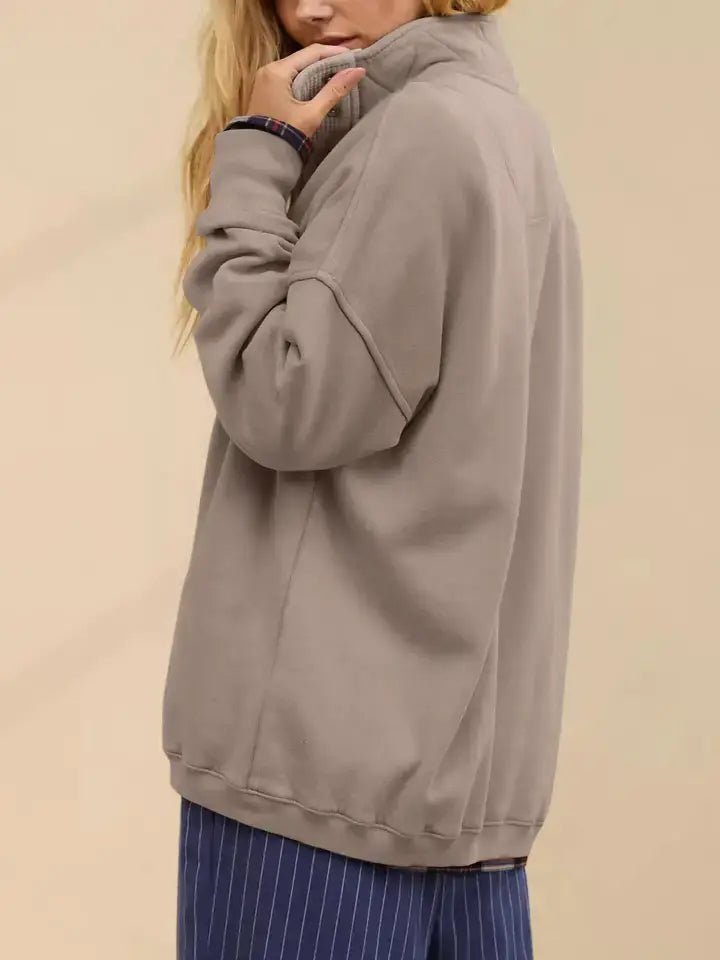 Camel Half Zip Funnel Neck Oversized Sweatshirt - UnLaced Boutique