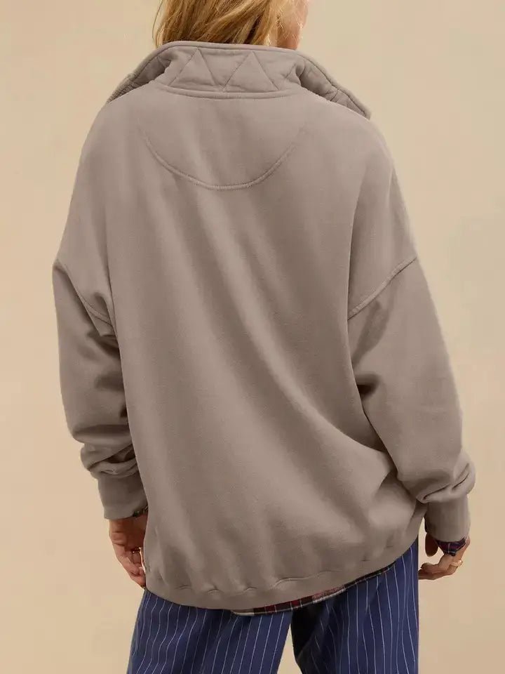 Camel Half Zip Funnel Neck Oversized Sweatshirt - UnLaced Boutique