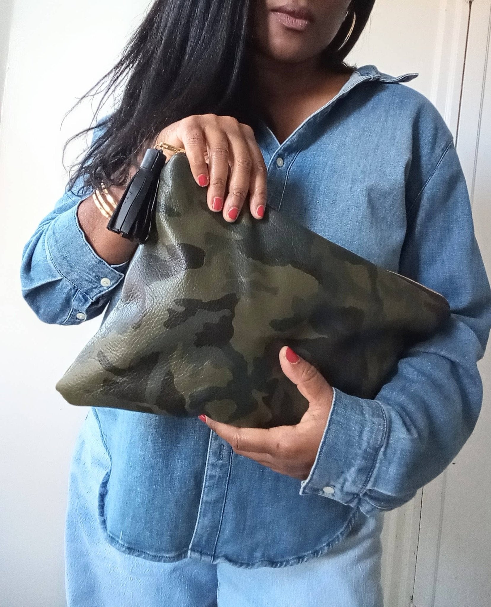 Camo Leather Clutch with Tassel Charm - UnLaced Boutique