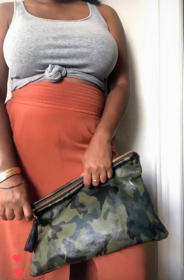 Camo Leather Clutch with Tassel Charm - UnLaced Boutique